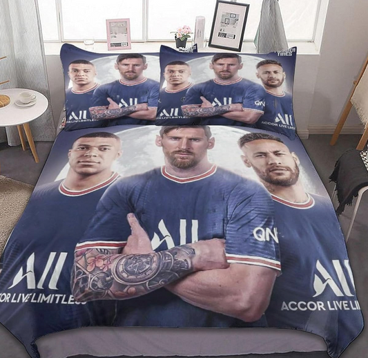 Messi, Neymar &amp; Mbappé - Soccer Duvet Cover